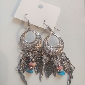 Silver and blue dreamcatcher earrings